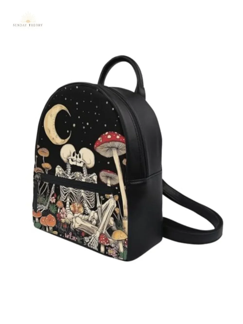 Skull Mushroom Mini Backpack PU Leather Adjustable Strap Travel Daypack